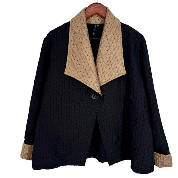 By JJ Womens Large Wearable Art SPARKLY Formal Black Blazer Jacket Shirt Top - Picture 1 of 7